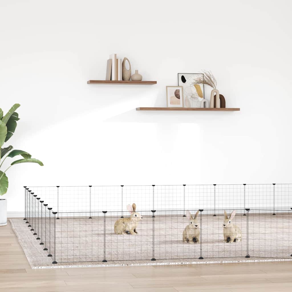 36-Panel Pet Cage with Door Black 315x315x35 cm Steel