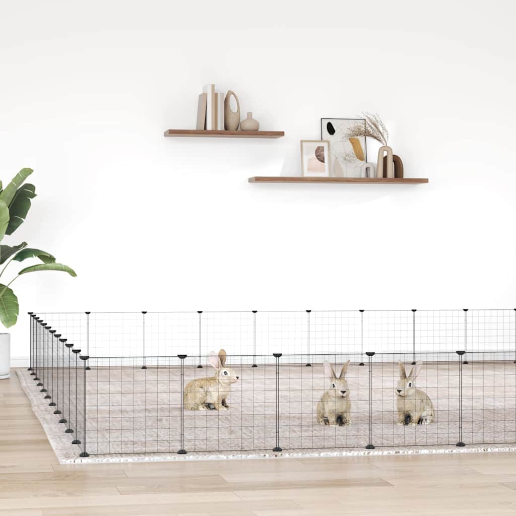 44-Panel Pet Cage with Door Black 385x385x35 cm Steel