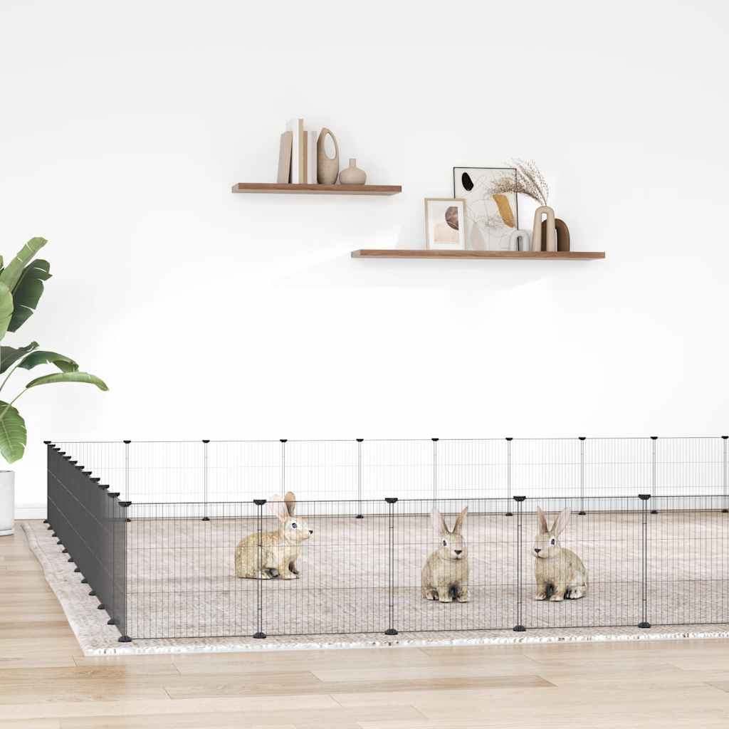 44-Panel Pet Cage with Door Black 35x35 cm Steel