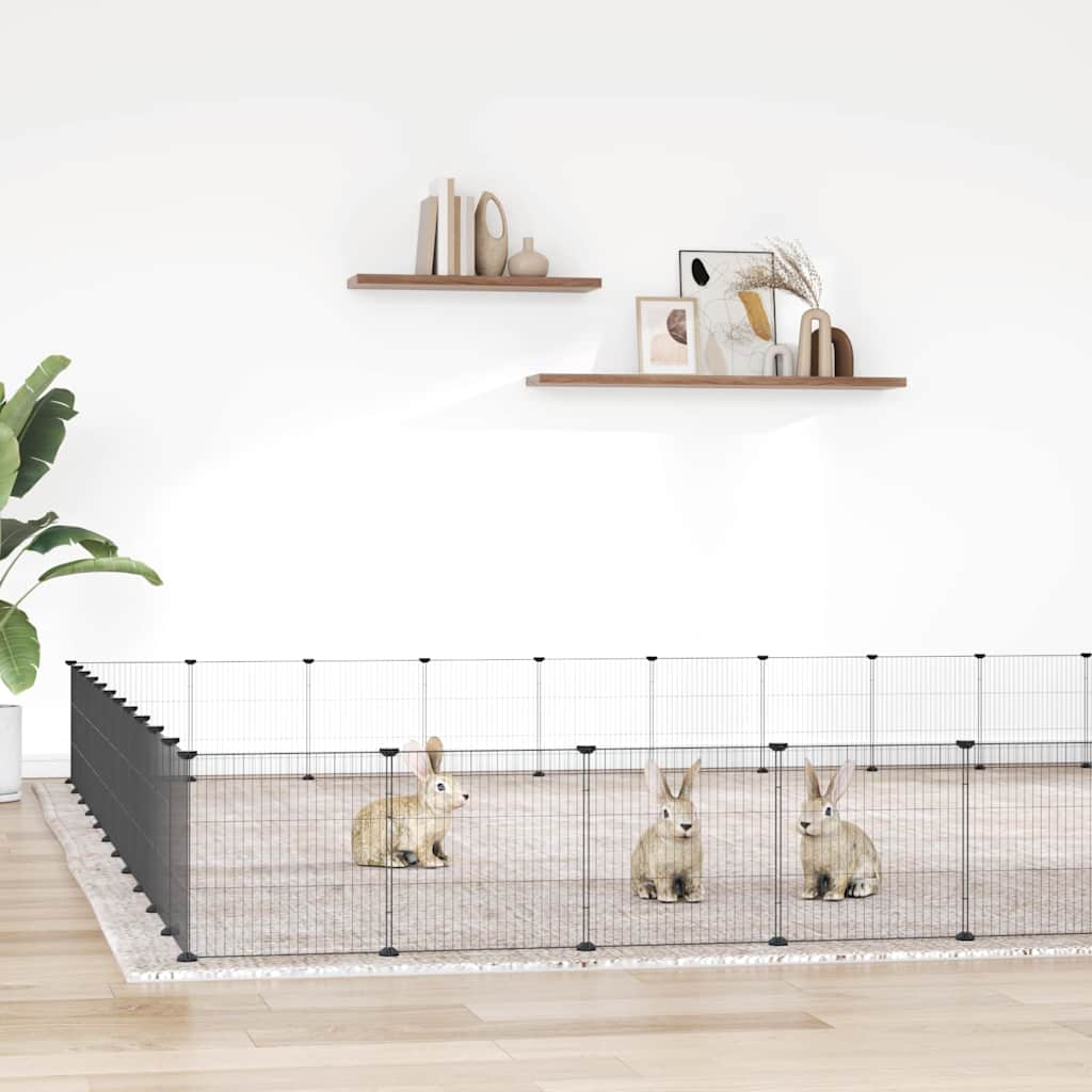 44-Panel Pet Cage with Door Black 385x385x35 cm Steel