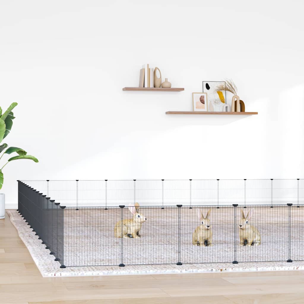 60-Panel Pet Cage with Door Black 525x525x35 cm Steel