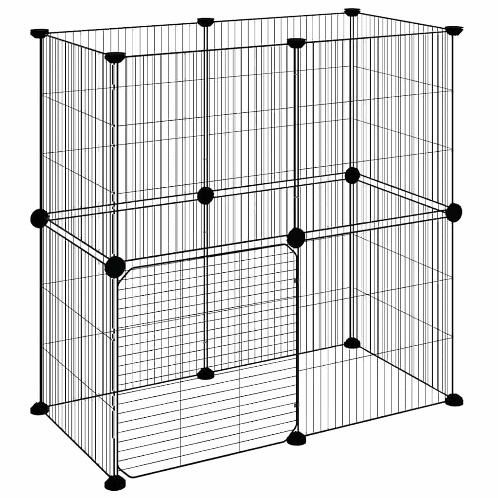 12-Panel Pet Cage with Door Black 70x35x70 cm Steel