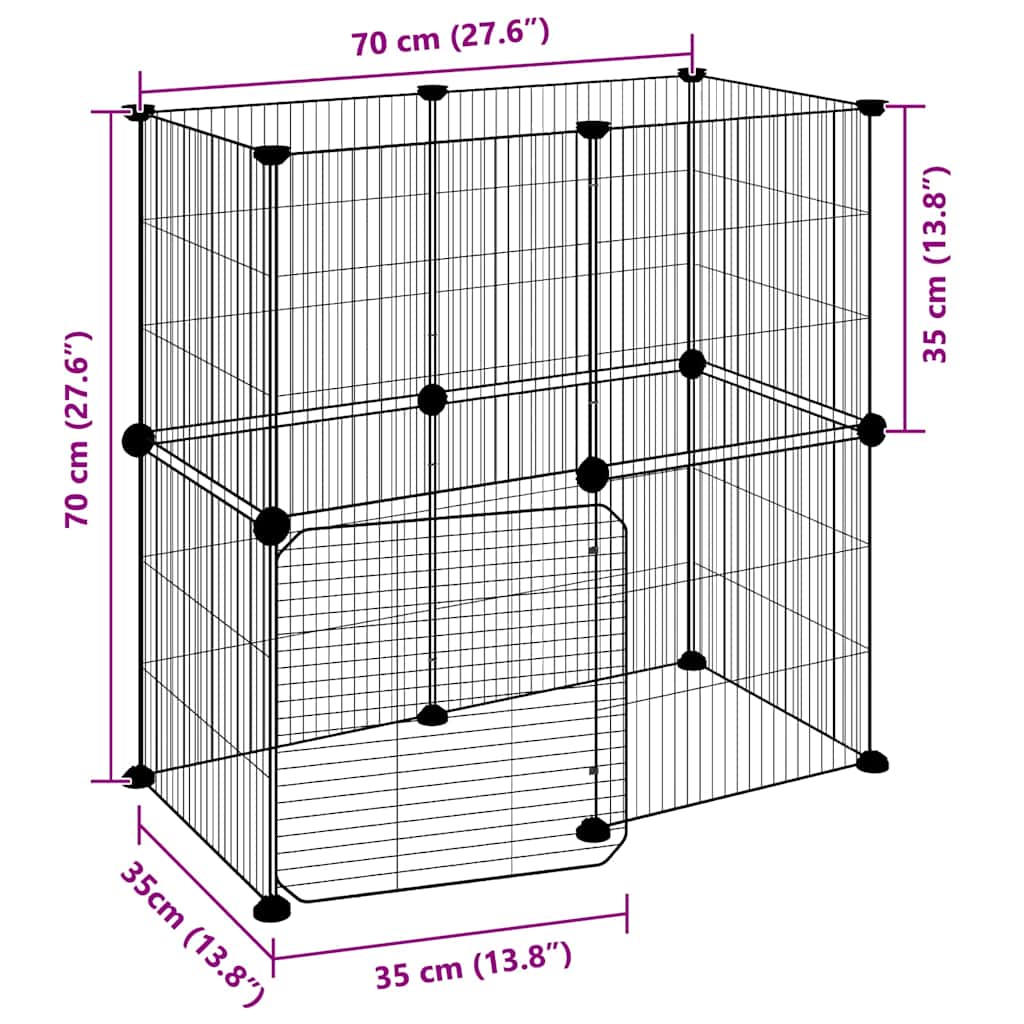 12-Panel Pet Cage with Door Black 70x35x70 cm Steel