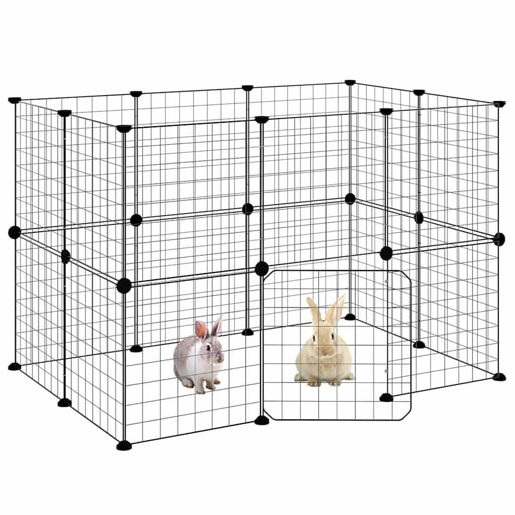 20-Panel Pet Cage with Door Black 105x70x70 cm Steel