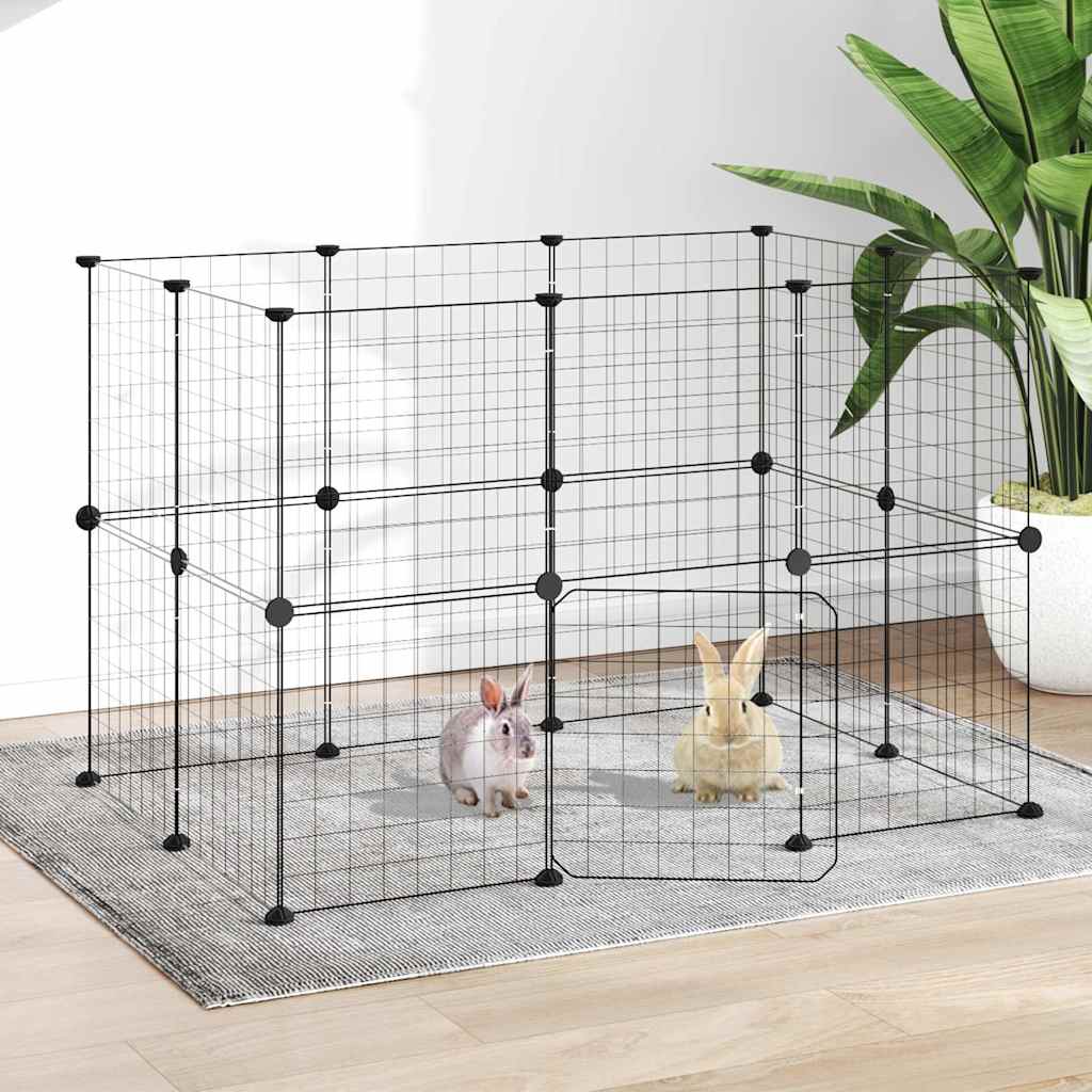 20-Panel Pet Cage with Door Black 105x70x70 cm Steel
