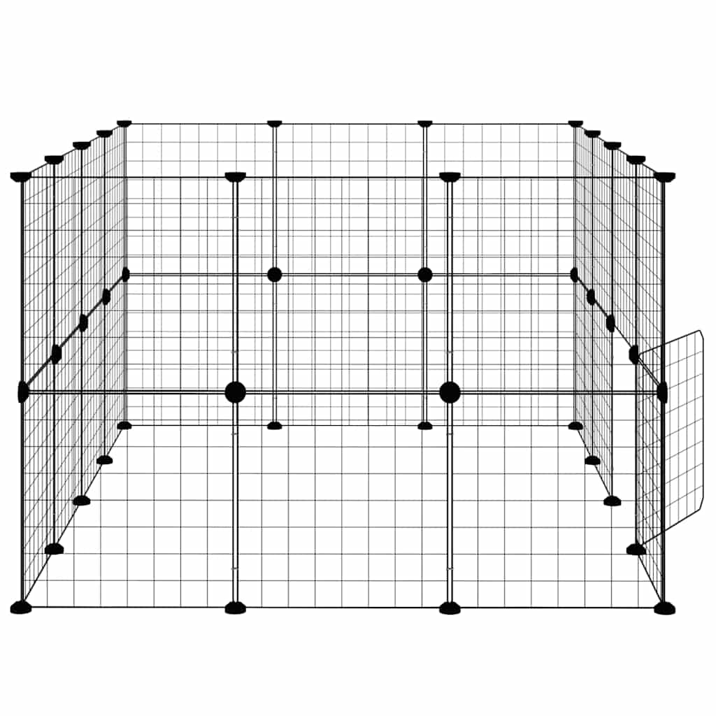 28-Panel Pet Cage with Door Black 140x105x70 cm Steel