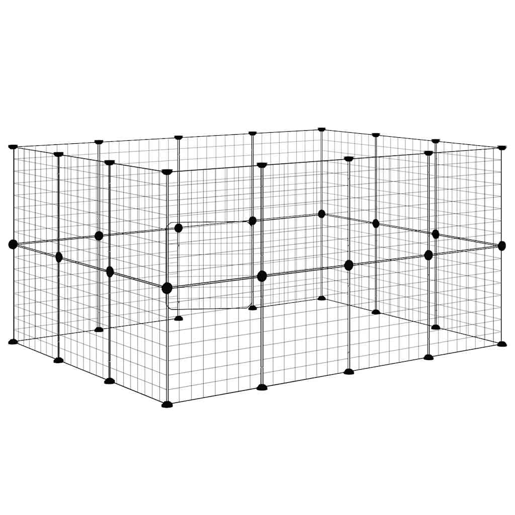 28-Panel Pet Cage with Door Black 140x105x70 cm Steel