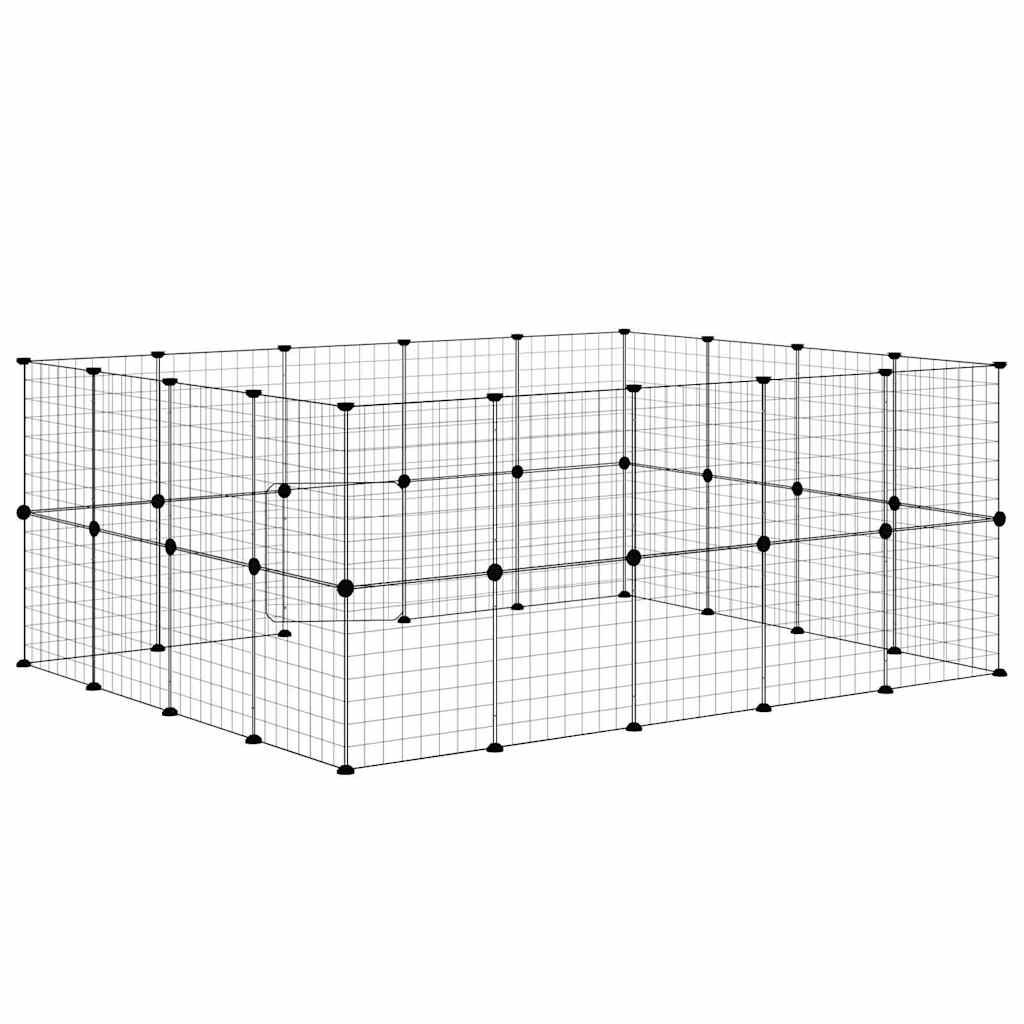 36-Panel Pet Cage with Door Black 175x140x70 cm Steel