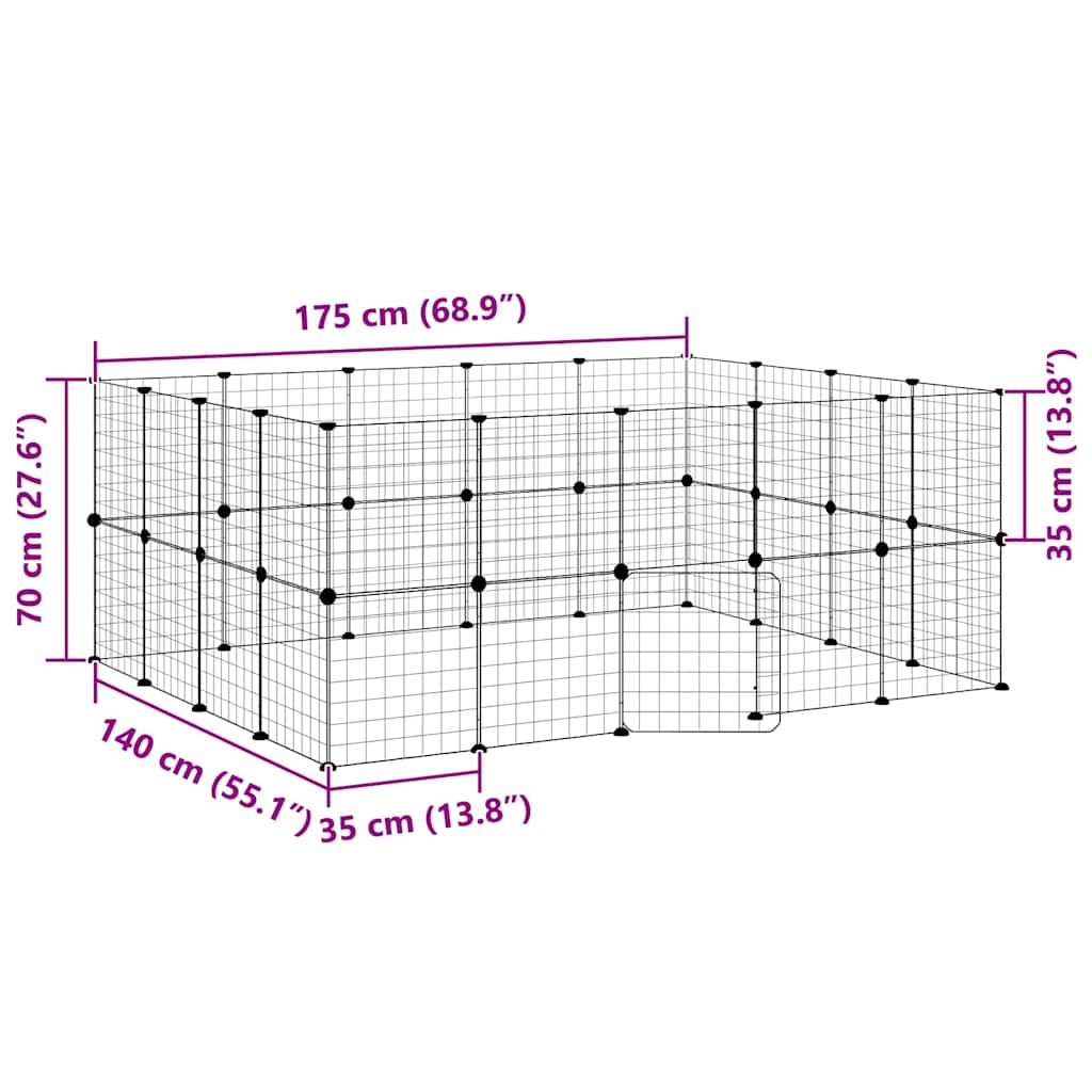 36-Panel Pet Cage with Door Black 175x140x70 cm Steel