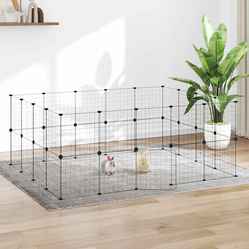 36-Panel Pet Cage with Door Black 175x140x70 cm Steel