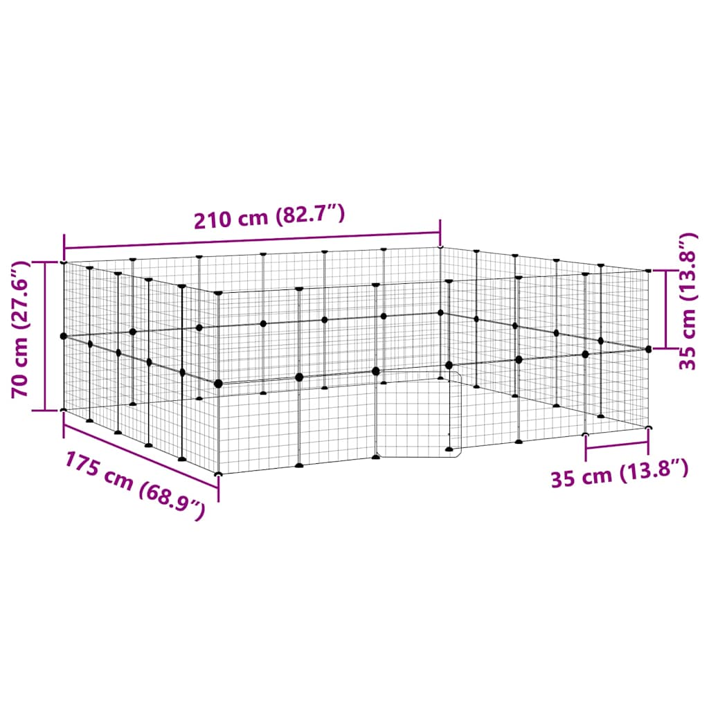44-Panel Pet Cage with Door Black 210x175x70 cm Steel