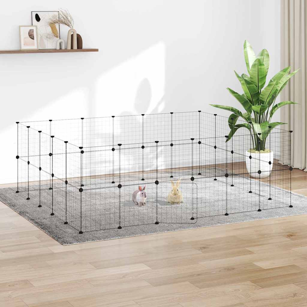 44-Panel Pet Cage with Door Black 210x175x70 cm Steel