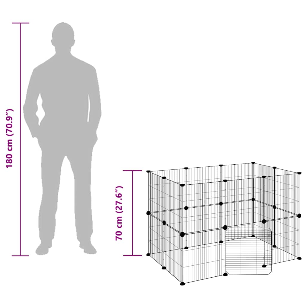 20-Panel Pet Cage with Door Black 105x70x70 cm Steel