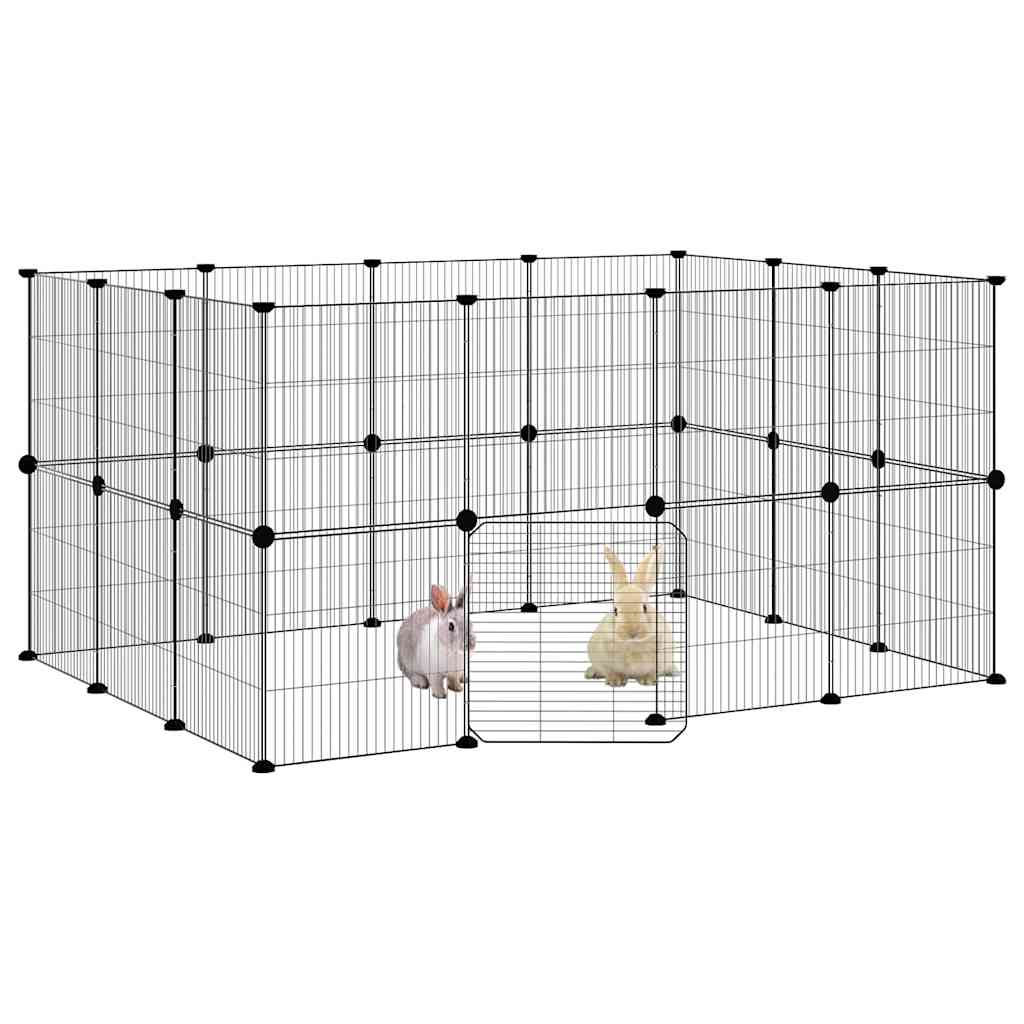 28-Panel Pet Cage with Door Black 140x105x70 cm Steel