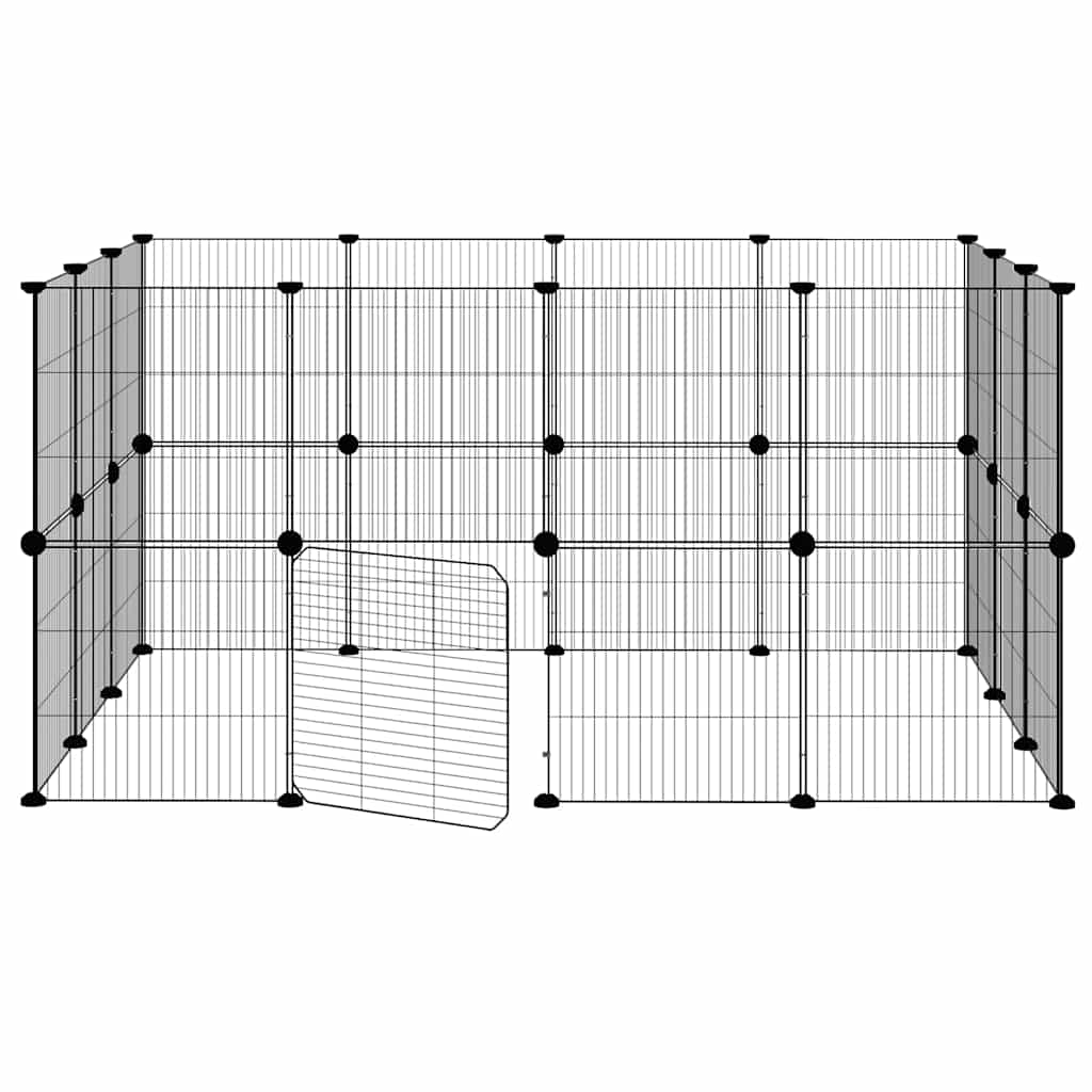 28-Panel Pet Cage with Door Black 140x105x70 cm Steel