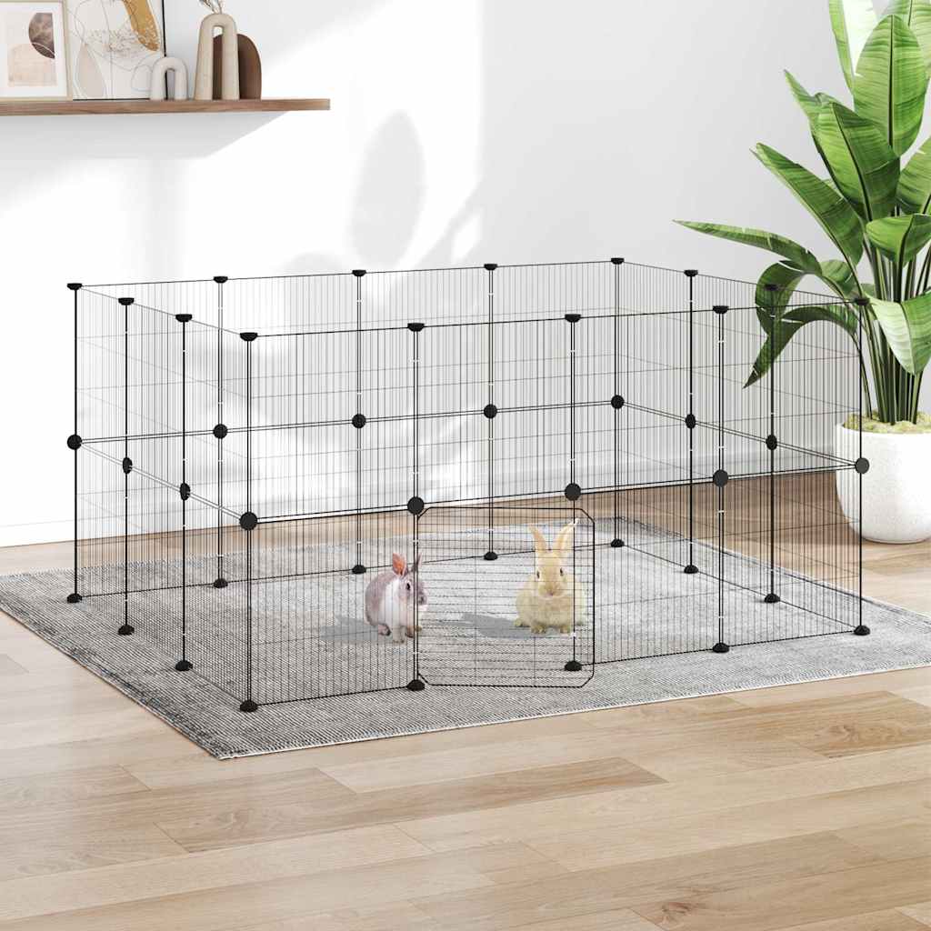 28-Panel Pet Cage with Door Black 140x105x70 cm Steel