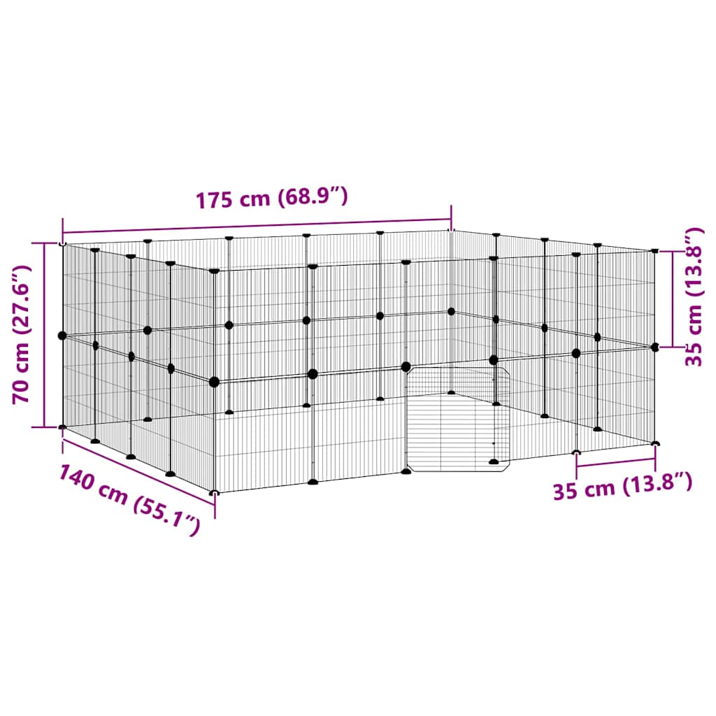 36-Panel Pet Cage with Door Black 175x140x70 cm Steel