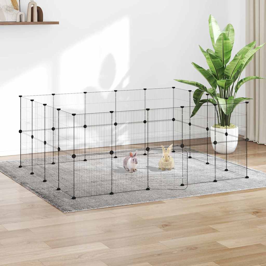 36-Panel Pet Cage with Door Black 175x140x70 cm Steel
