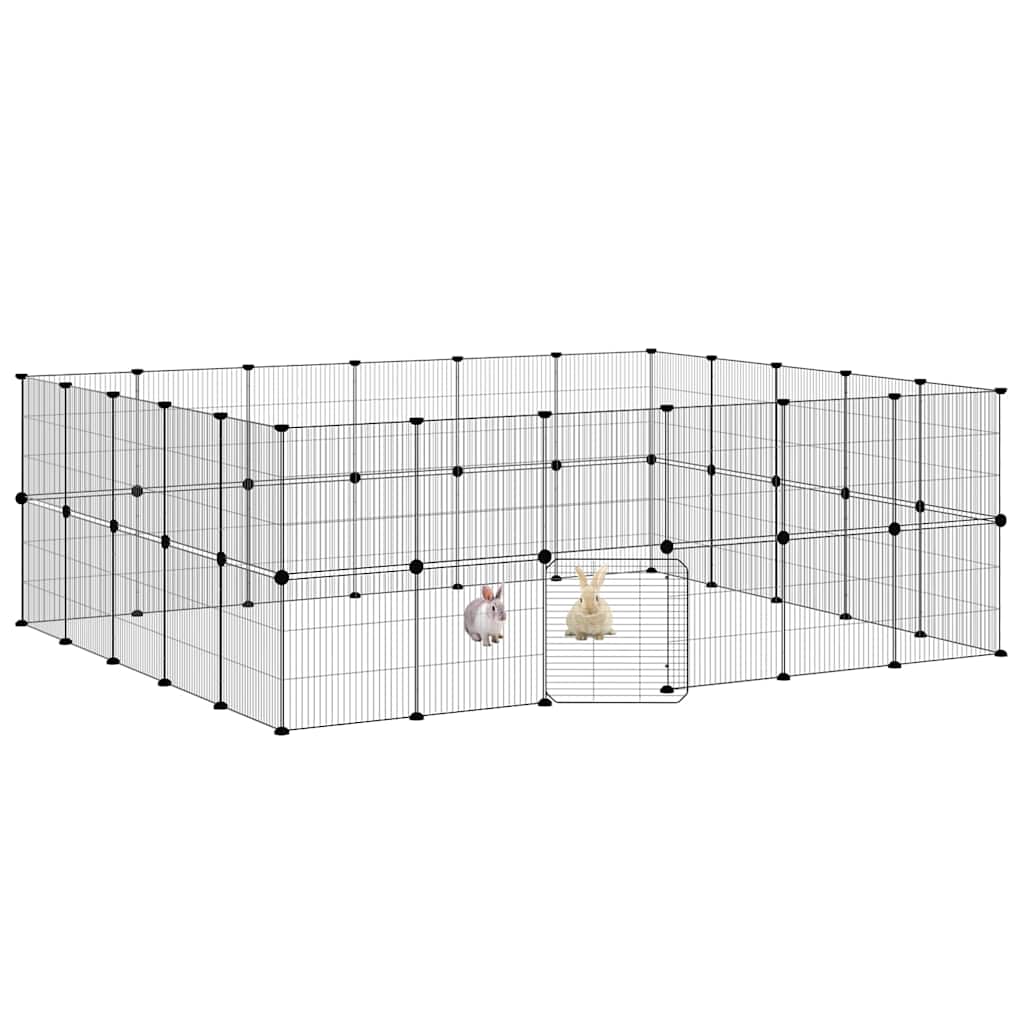 44-Panel Pet Cage with Door Black 210x175x70 cm Steel
