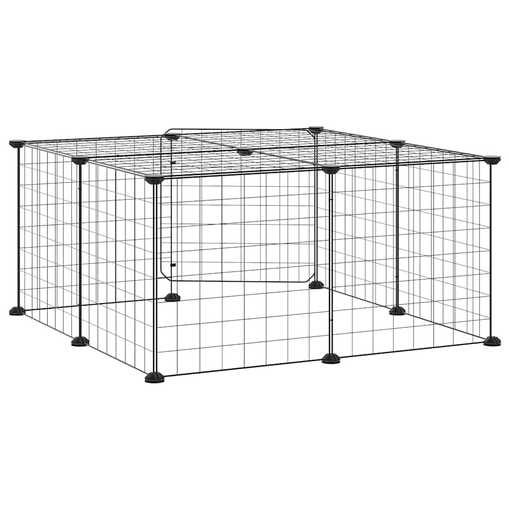12-Panel Pet Cage with Door Black 70x70x35 cm Steel