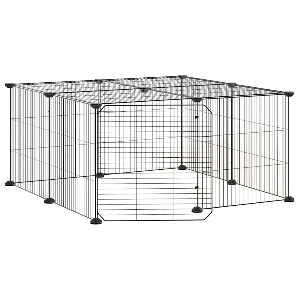 12-Panel Pet Cage with Door Black 70x70x35 cm Steel