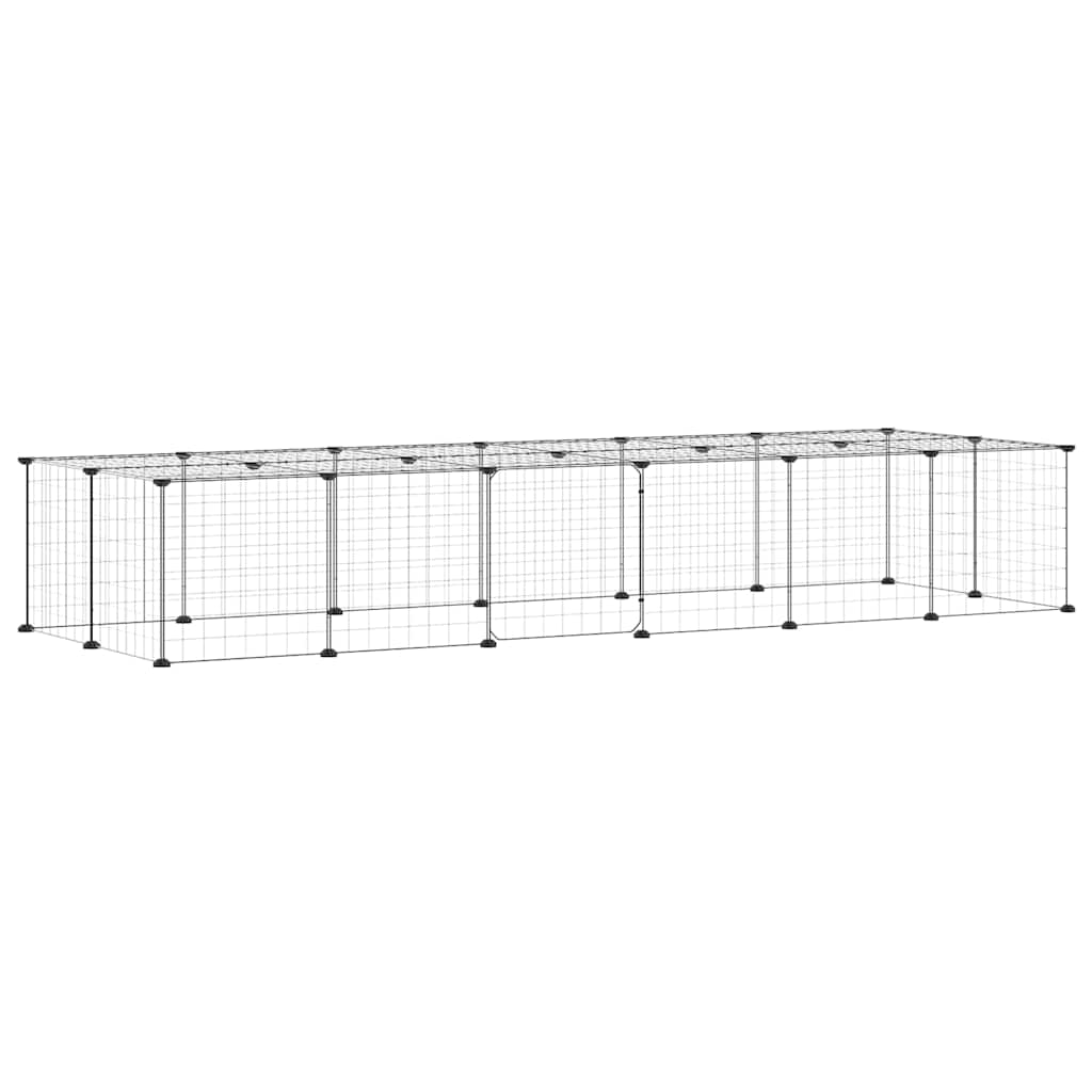 28-Panel Pet Cage with Door Black 210x70x35 cm Steel