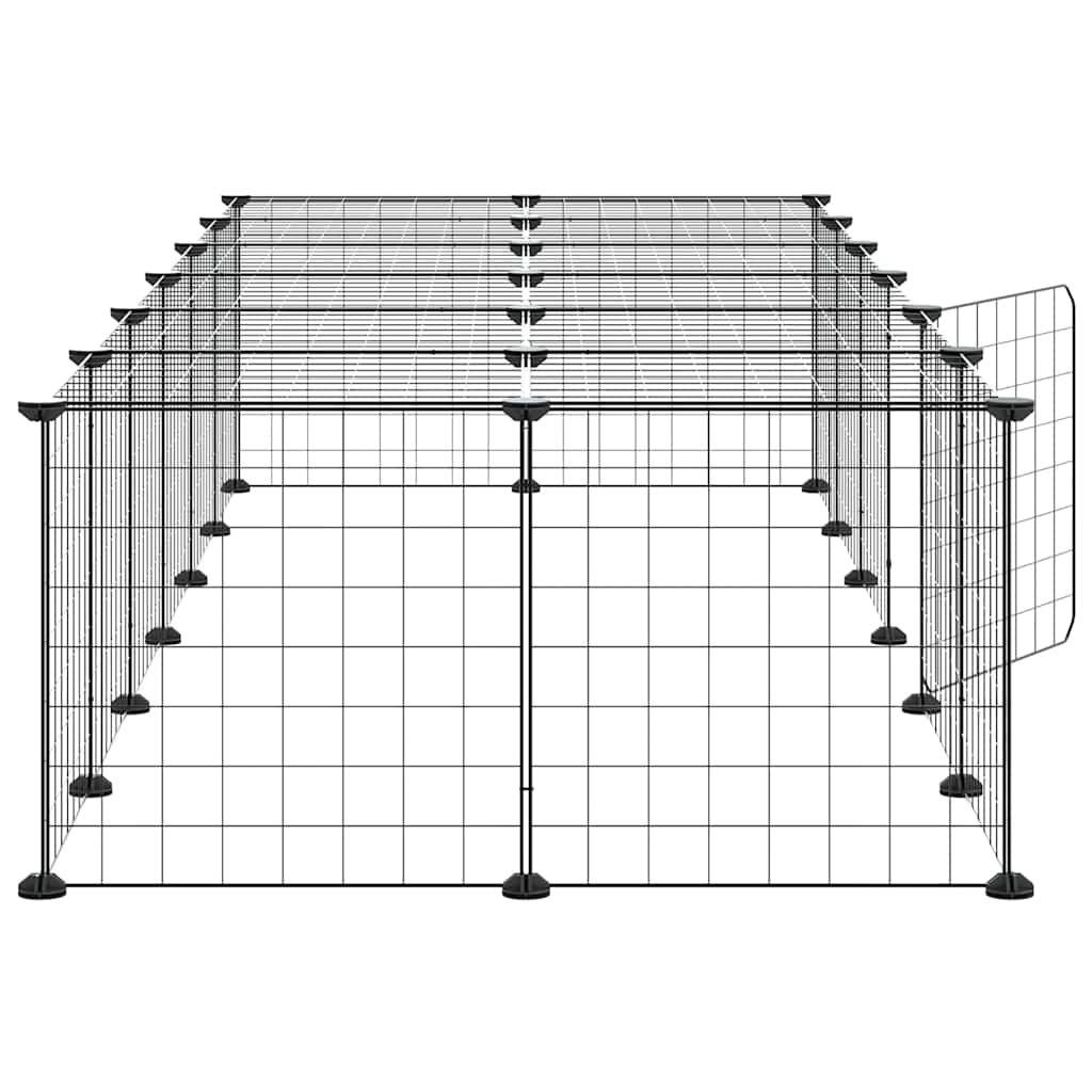 28-Panel Pet Cage with Door Black 210x70x35 cm Steel