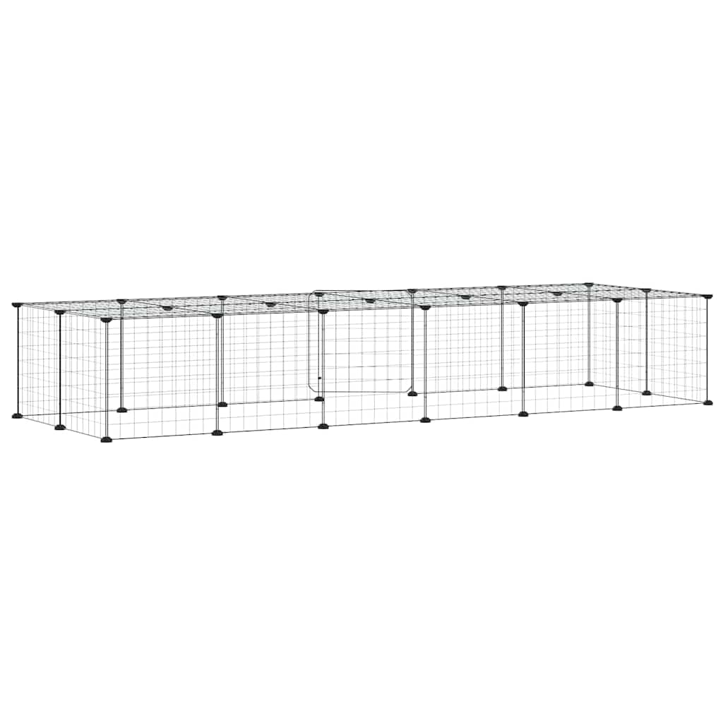 28-Panel Pet Cage with Door Black 210x70x35 cm Steel