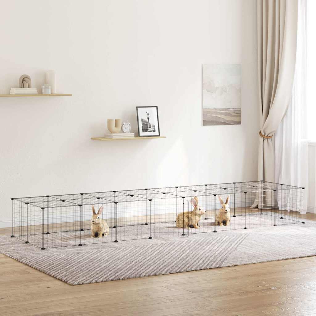 36-Panel Pet Cage with Door Black 280x70x35 cm Steel