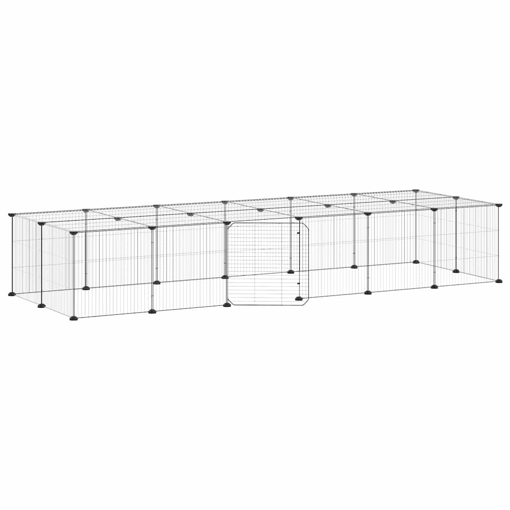 28-Panel Pet Cage with Door Black 210x70x35 cm Steel