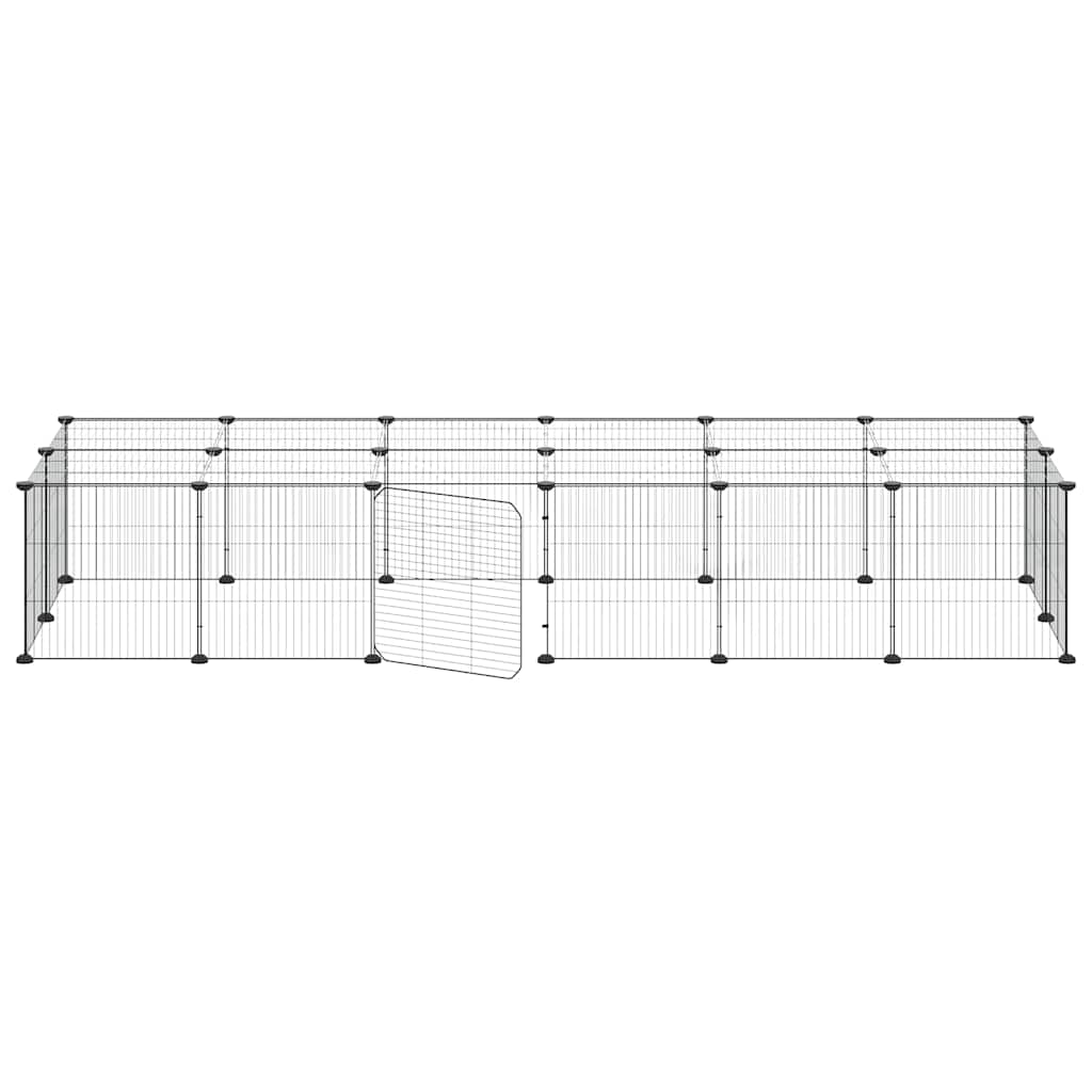28-Panel Pet Cage with Door Black 210x70x35 cm Steel