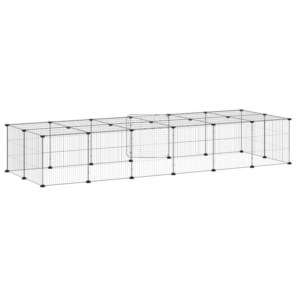 28-Panel Pet Cage with Door Black 210x70x35 cm Steel
