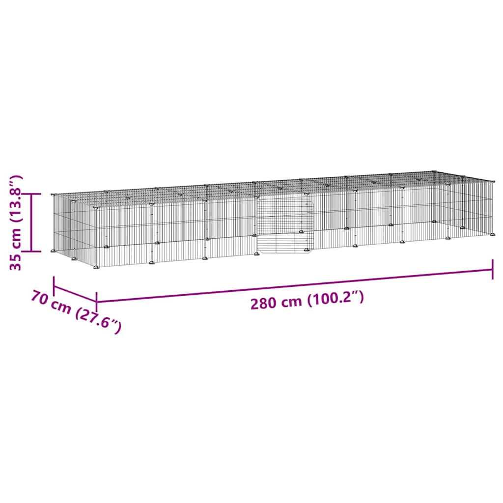 36-Panel Pet Cage with Door Black 280x70x35 cm Steel