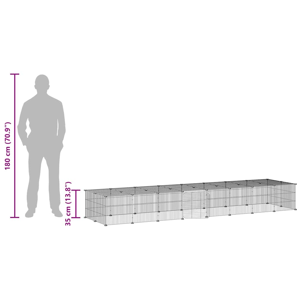 36-Panel Pet Cage with Door Black 280x70x35 cm Steel