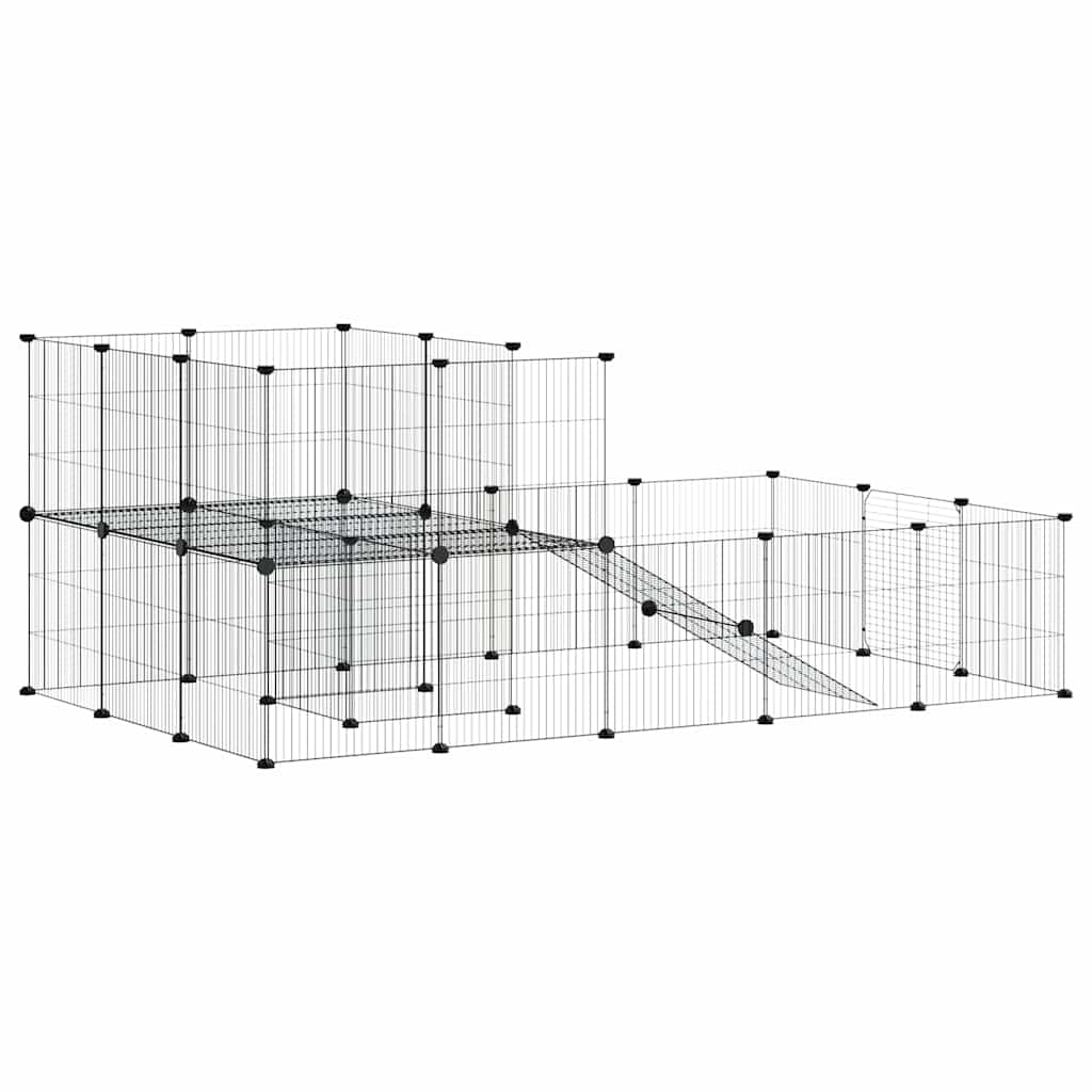 36-Panel Pet Cage with Door Black 175x105x70 cm Steel