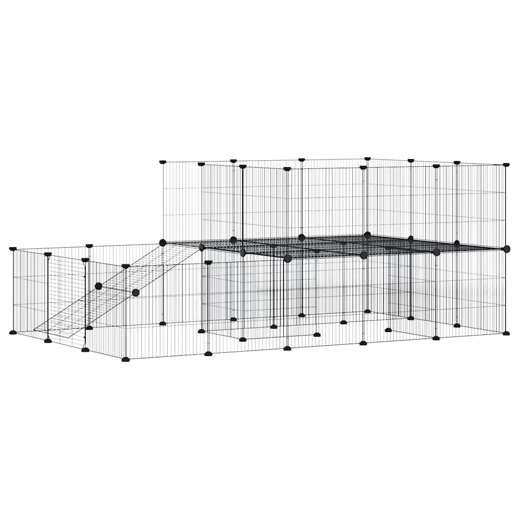 44-Panel Pet Cage with Door Black 175x105x70 cm Steel