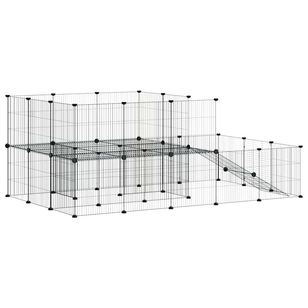 44-Panel Pet Cage with Door Black 175x105x70 cm Steel