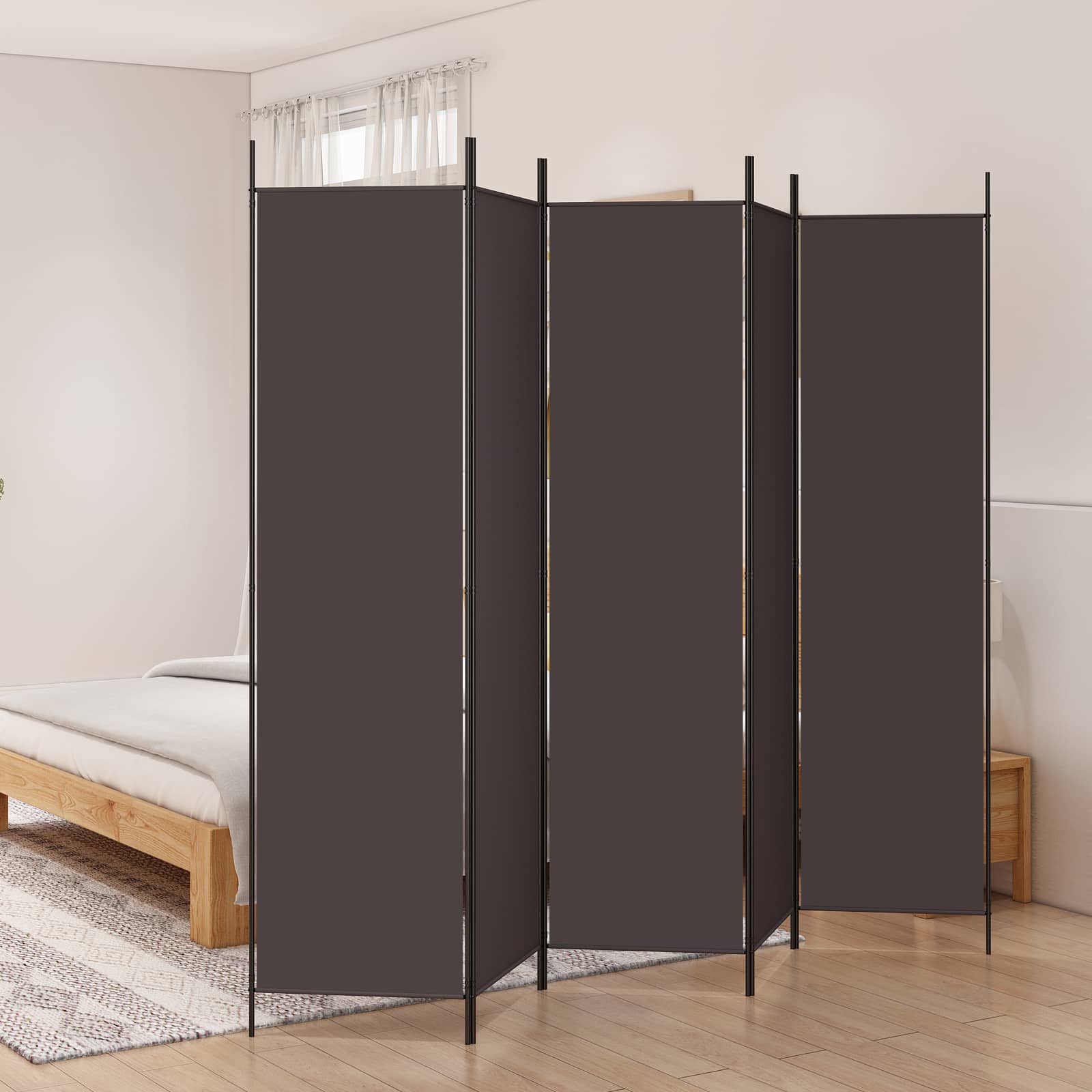 5-Panel Room Divider Brown 250x200 cm Fabric