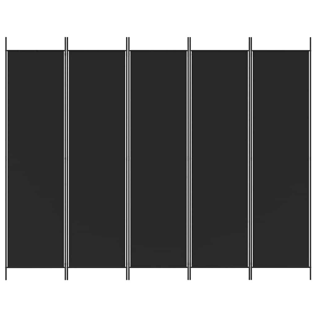 5-Panel Room Divider Black 250x200 cm Fabric