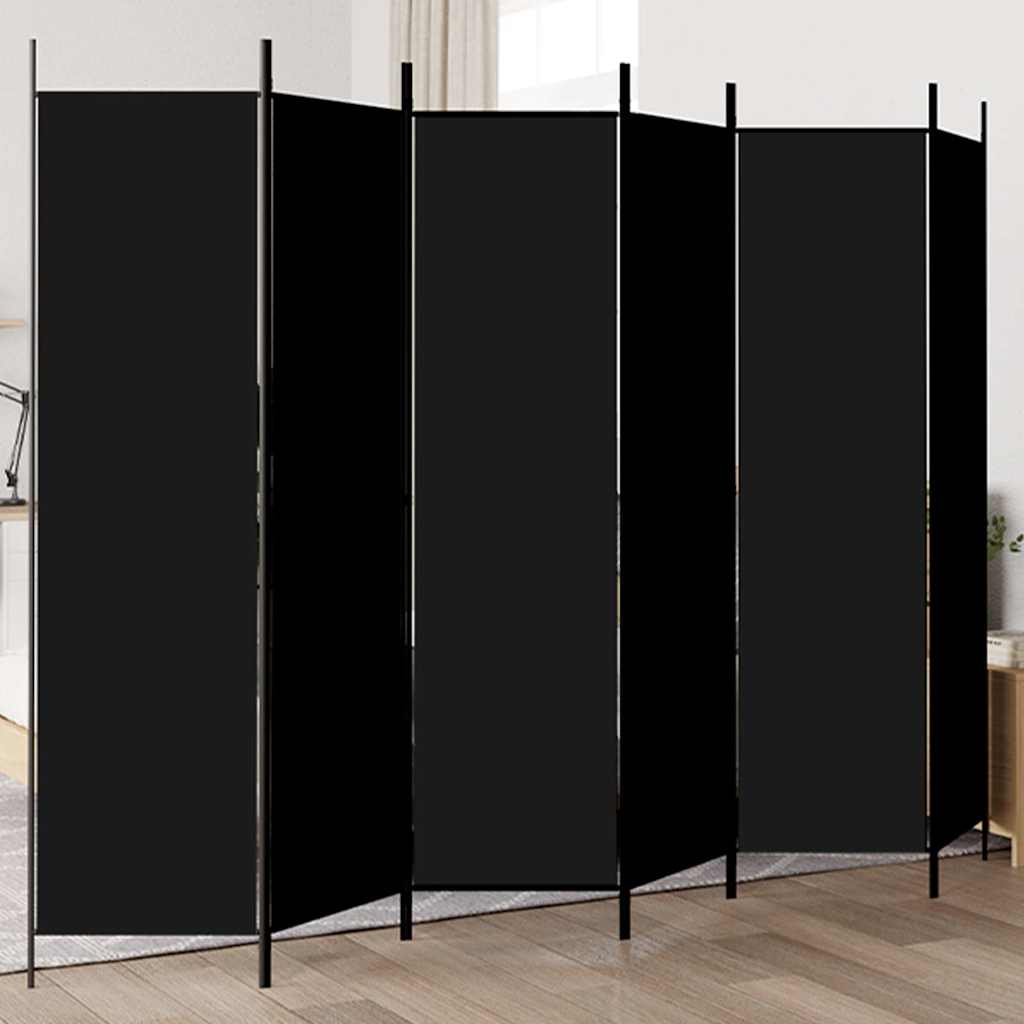 6-Panel Room Divider Black 300x200 cm Fabric