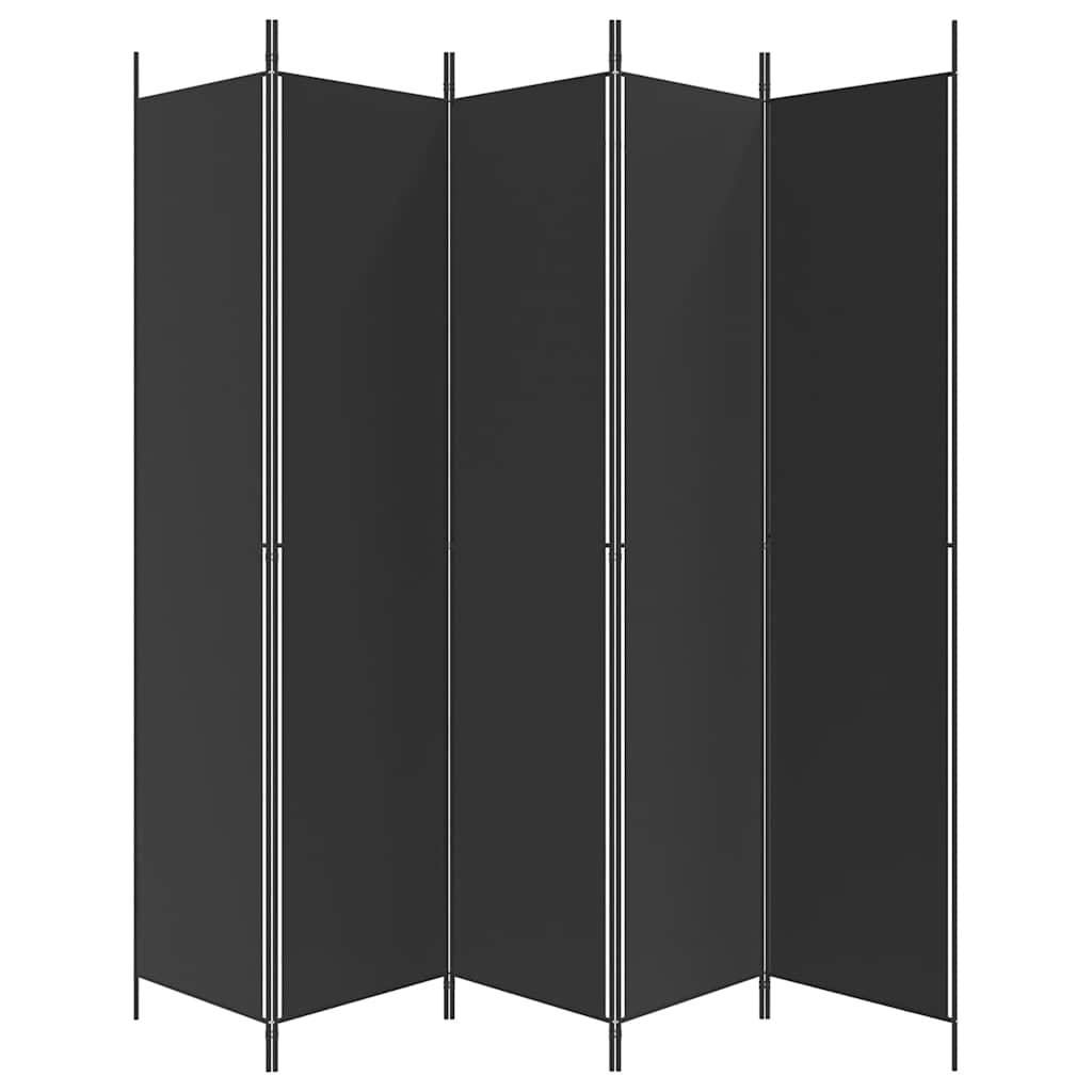 5-Panel Room Divider Black 250x220 cm Fabric