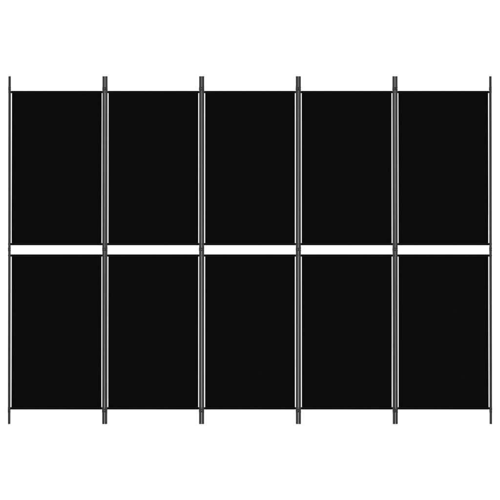 5-Panel Room Divider Black 250x180 cm Fabric