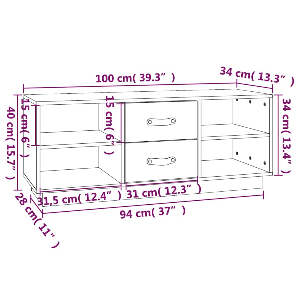 TV Cabinet 100x34x40 cm Solid Wood Pine