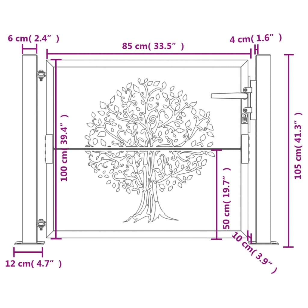 Garden Gate Anthracite 105x105 cm Steel Tree Design