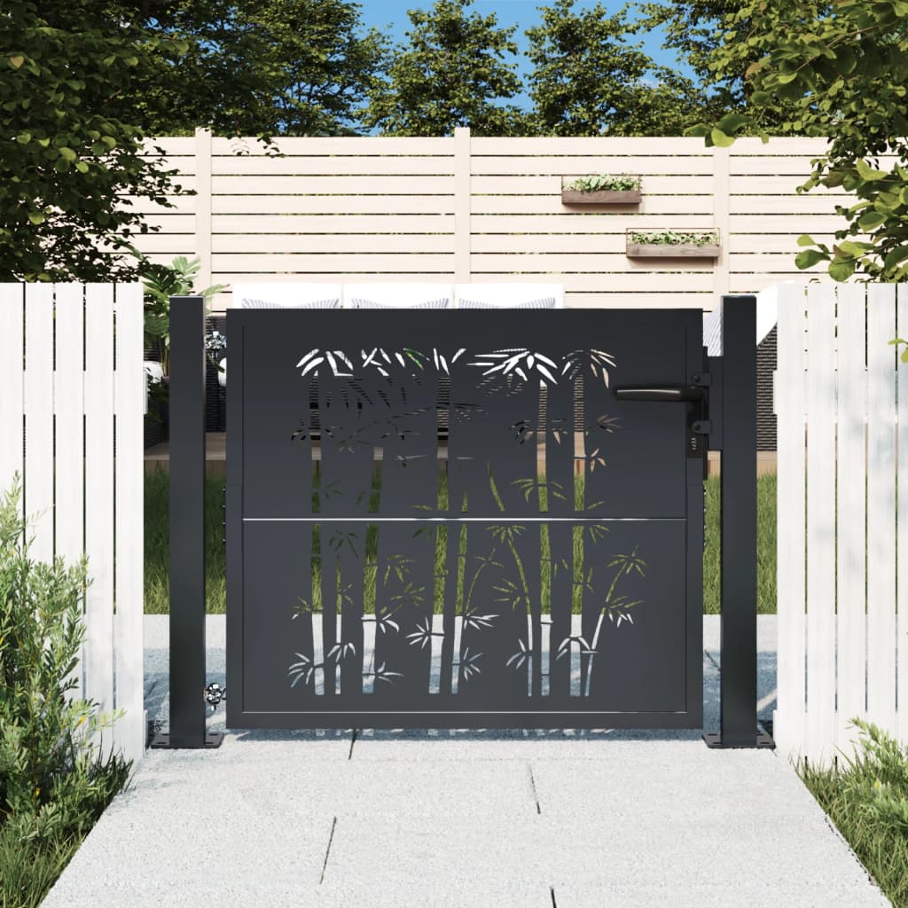 Garden Gate Anthracite 105x80 cm Steel Bamboo Design