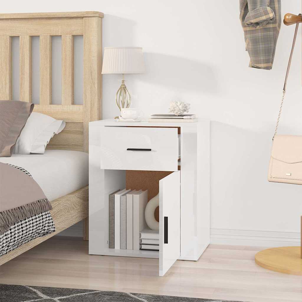 Bedside Cabinet High Gloss White 50x36x60 cm Engineered Wood