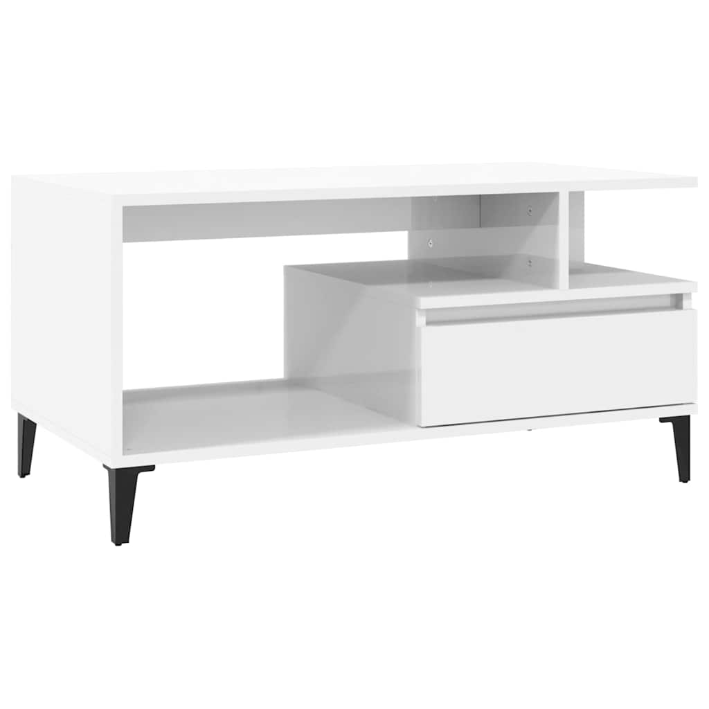 Coffee Table High Gloss White 90x49x45 cm Engineered Wood