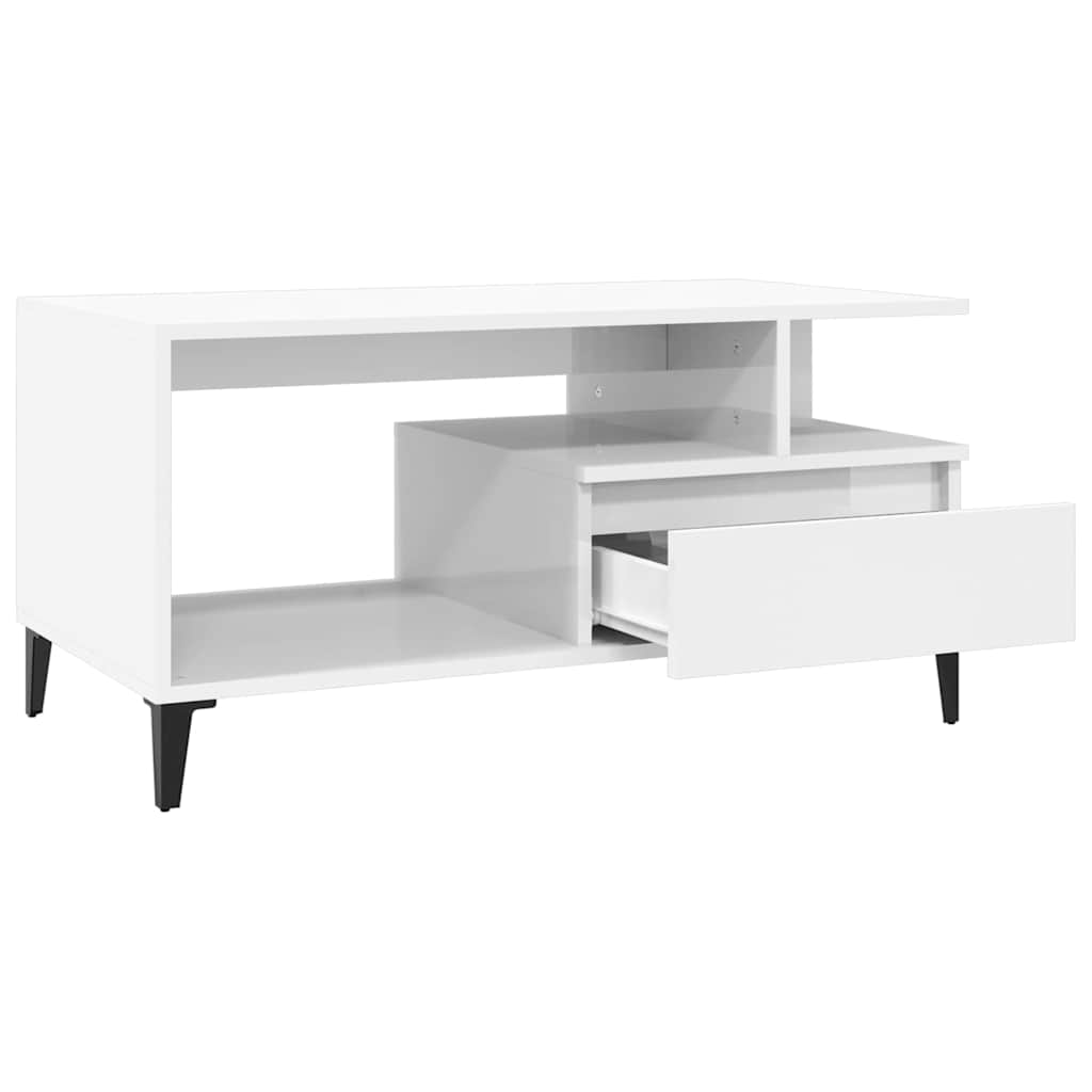 Coffee Table High Gloss White 90x49x45 cm Engineered Wood