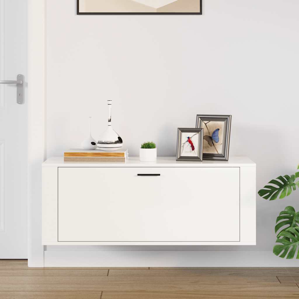 Wall Shoe Cabinet High Gloss White 100x35x38 cm Engineered Wood