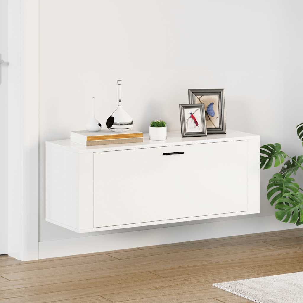 Wall Shoe Cabinet High Gloss White 100x35x38 cm Engineered Wood